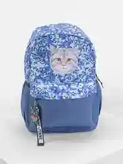Синий меланж рюкзак для девочки "Кошка", для школы и на каждый день