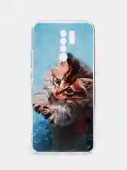 Светло-коричневый силиконовый чехол на Xiaomi Redmi 9 / Сяоми Редми 9 прозрачный, с рисунком, защита камеры