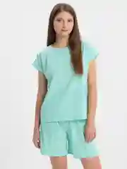 Мятный костюм женский, оверсайз: футболка, шорты