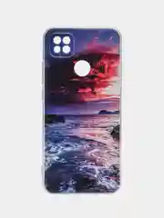 Фиолетовый силиконовый чехол на Xiaomi Redmi 9C / Сяоми Редми 9С прозрачный с рисунком, защита камеры