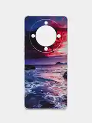 Фиолетовый силиконовый чехол на Honor X9A / Хонор X9A прозрачный, с рисунком, защита камеры