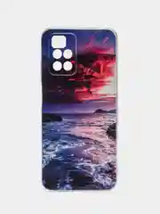 Фиолетовый силиконовый чехол на Xiaomi Redmi 10 / Сяоми Редми 10 прозрачный с рисунком, защита камеры
