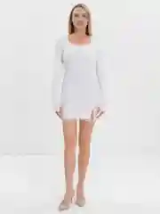 Белый платье женское мини с гипюром, с длинными рукавом, лапша