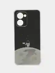 Серебряный силиконовый чехол на Realme C33 / Реалми С33 прозрачный, с рисунком, защита камеры