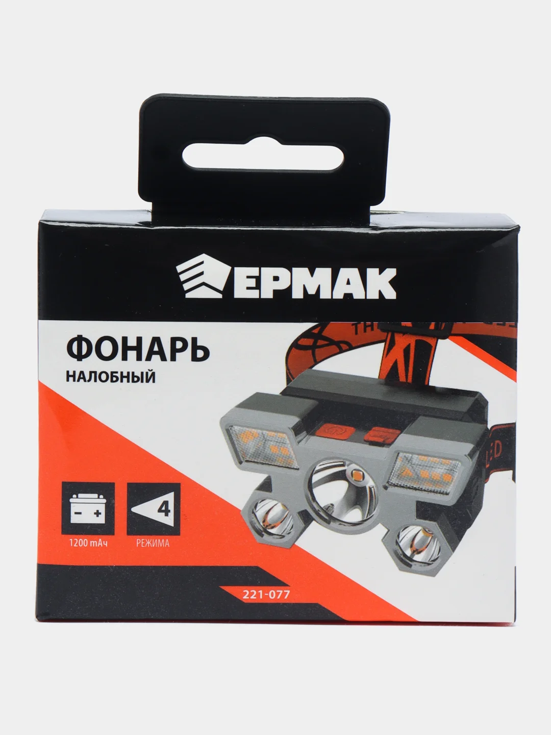 Ермак фонарь налобный, 6 + 3 LED, 4 режима, 87 х 50 х 58 мм, 1200 мАч, USB кабель, пластик
