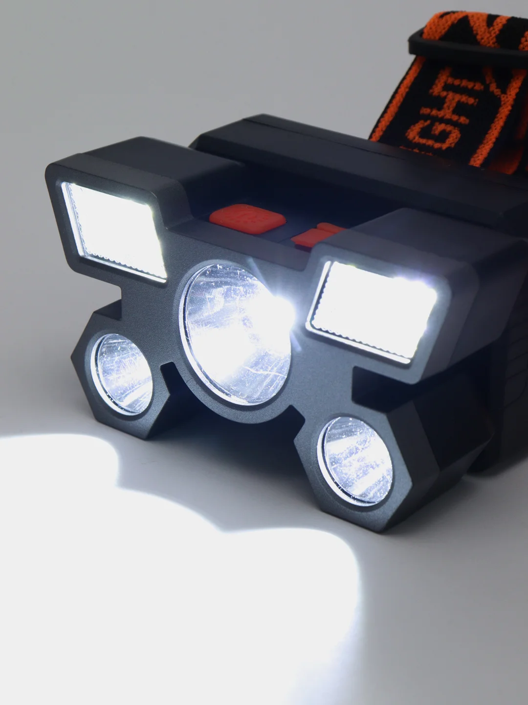 Ермак фонарь налобный, 6 + 3 LED, 4 режима, 87 х 50 х 58 мм, 1200 мАч, USB кабель, пластик
