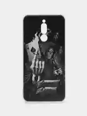 Темно-синий силиконовый чехол на Xiaomi Redmi 8 / Сяоми Редми 8 прозрачный, с рисунком, защита камеры