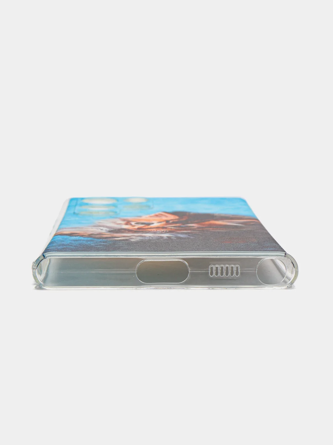 Светло-коричневый чехол на Samsung Galaxy S22 Ultra / Самсунг S22 Ultra прозрачный с рисунком, защита камеры
