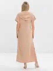 Бежевый платье рубашка, длинное, с капюшоном