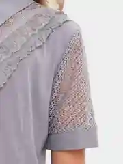 Серый школьная рубашка, для девочки, с коротким кружевным рукавом и жабо, 6-12 лет