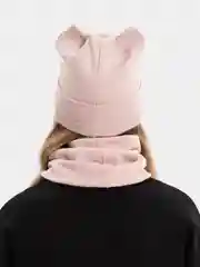 Бежевый меланж шапка со снудом