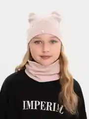 Бежевый меланж шапка со снудом