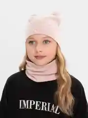 Бежевый меланж шапка со снудом