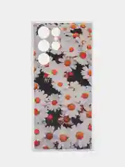 Золотой чехол на Samsung Galaxy S22 Ultra / Самсунг S22 Ultra прозрачный с рисунком, защита камеры