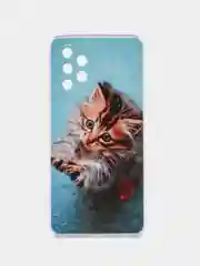 Светло-коричневый силиконовый чехол на Samsung Galaxy A32 / Самсунг А32 прозрачный с рисунком, защита камеры