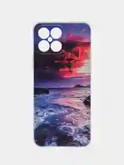 Фиолетовый силиконовый чехол на Honor X8 / Хонор Х8 прозрачный, с рисунком, защита камеры