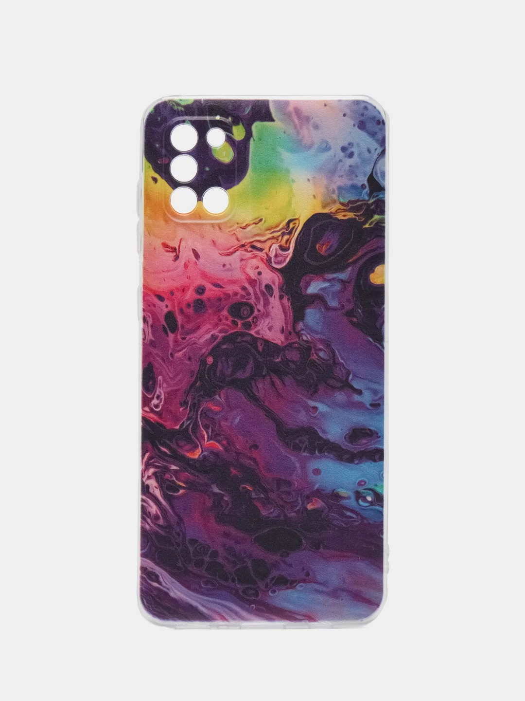Пурпурный силиконовый чехол на Samsung Galaxy A31 / Самсунг А31 прозрачный с рисунком, защита камеры