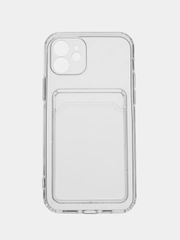 Силиконовый чехол для iPhone XR, 11, 12, 13, Pro, Pro Max с карманом для карт прозрачный