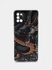 Коричневый силиконовый чехол на Samsung Galaxy A31 / Самсунг А31 прозрачный с рисунком, защита камеры