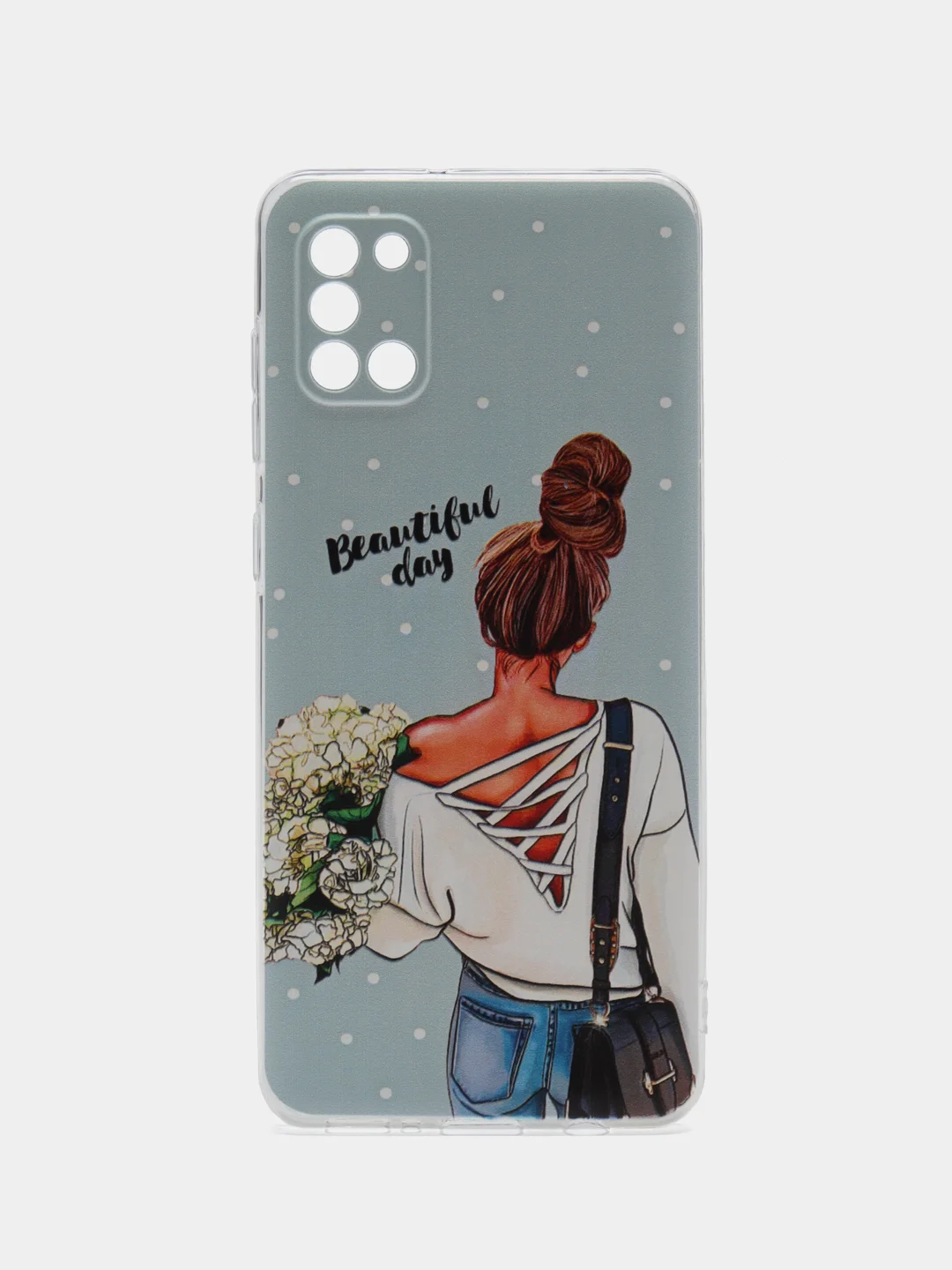 Тёмно-серый силиконовый чехол на Samsung Galaxy A31 / Самсунг А31 прозрачный с рисунком, защита камеры