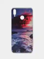 Фиолетовый силиконовый чехол на Honor 8X / Хонор 8Х прозрачный, с рисунком, защита камеры