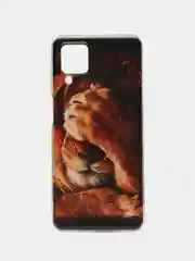 Светло-бежевый чехол на Samsung Galaxy A12/M12 / Самсунг А12/М12 прозрачный, с рисунком, защита камеры
