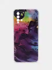 Пурпурный силиконовый чехол на Xiaomi Redmi 9T / Редми 9Т прозрачный, с рисунком, защита камеры