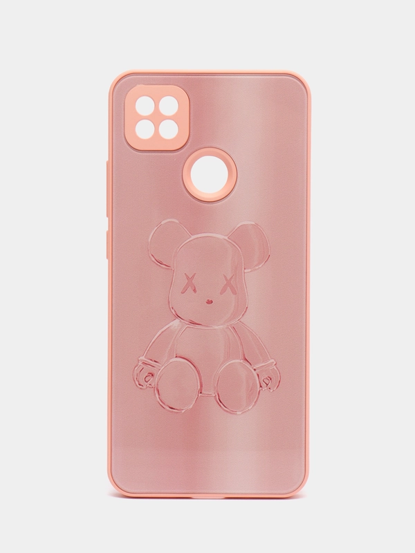 Накладка для Xiaomi Redmi 9C/10A, стекло с рисунком "Bear", защита камеры