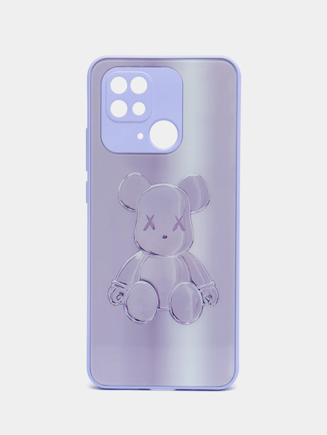 Сиреневый накладка для Xiaomi Redmi 10C/Poco C40, стекло с рисунком "Bear", защита камеры