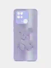 Сиреневый накладка для Xiaomi Redmi 10C/Poco C40, стекло с рисунком "Bear", защита камеры