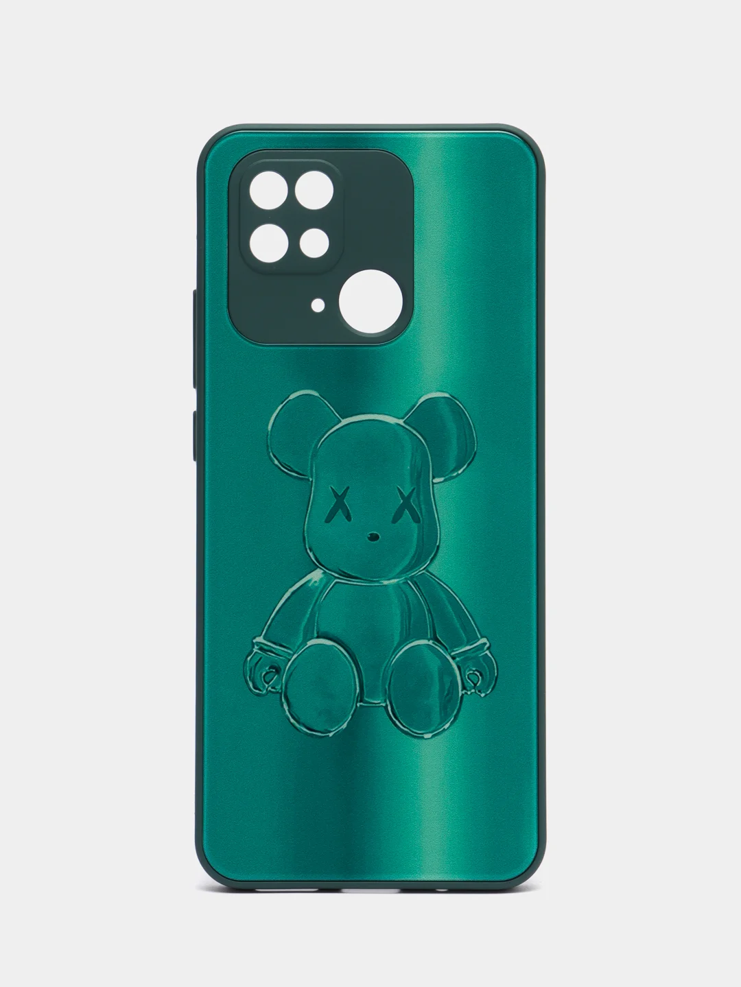 Зеленый накладка для Xiaomi Redmi 10C/Poco C40, стекло с рисунком "Bear", защита камеры