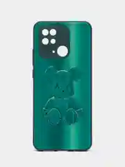 Зеленый накладка для Xiaomi Redmi 10C/Poco C40, стекло с рисунком "Bear", защита камеры