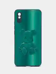 Зеленый накладка для Xiaomi Redmi 9A, стекло, с рисунком "Bear", защита камеры