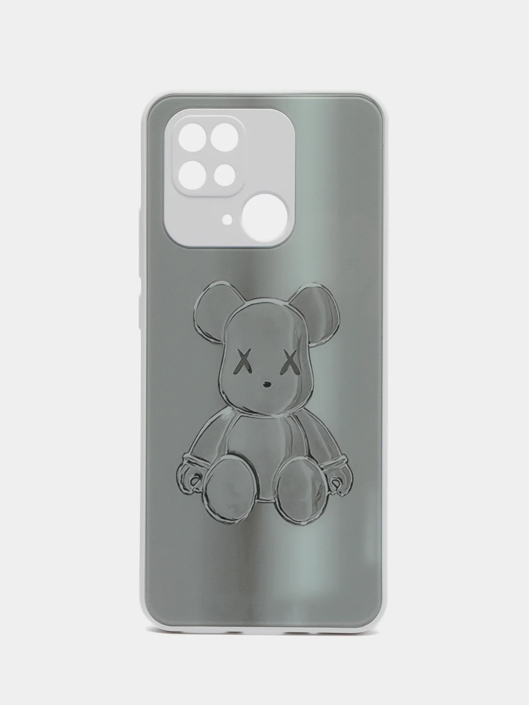 Серебряный накладка для Xiaomi Redmi 10C/Poco C40, стекло с рисунком "Bear", защита камеры