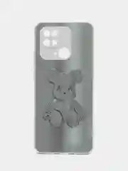 Серебряный накладка для Xiaomi Redmi 10C/Poco C40, стекло с рисунком "Bear", защита камеры