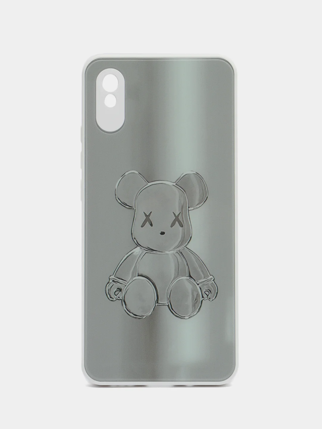 Серебряный накладка для Xiaomi Redmi 9A, стекло, с рисунком "Bear", защита камеры