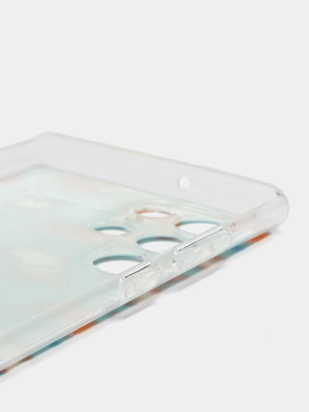 Светло-оранжевый чехол на Samsung Galaxy S22 Ultra / Самсунг S22 Ultra прозрачный с рисунком, защита камеры