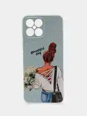 Тёмно-серый силиконовый чехол на Honor X8 / Хонор Х8 прозрачный, с рисунком, защита камеры