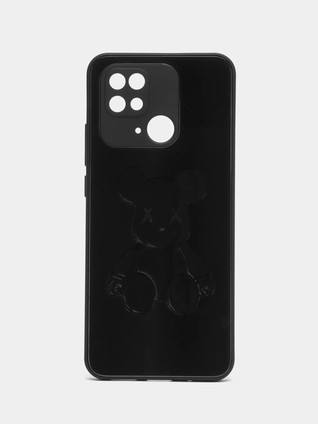 Черный накладка для Xiaomi Redmi 10C/Poco C40, стекло с рисунком "Bear", защита камеры