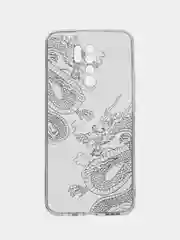 Пудровый силиконовый чехол на Xiaomi Redmi 9 / Сяоми Редми 9 прозрачный, с рисунком, защита камеры