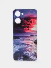 Фиолетовый силиконовый чехол на Realme 10 4G / Реалми 10 4G прозрачный, с рисунком, защита камеры