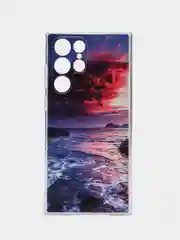 Фиолетовый чехол на Samsung Galaxy S22 Ultra / Самсунг S22 Ultra прозрачный с рисунком, защита камеры