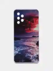 Фиолетовый силиконовый чехол на Samsung Galaxy A32 / Самсунг А32 прозрачный с рисунком, защита камеры