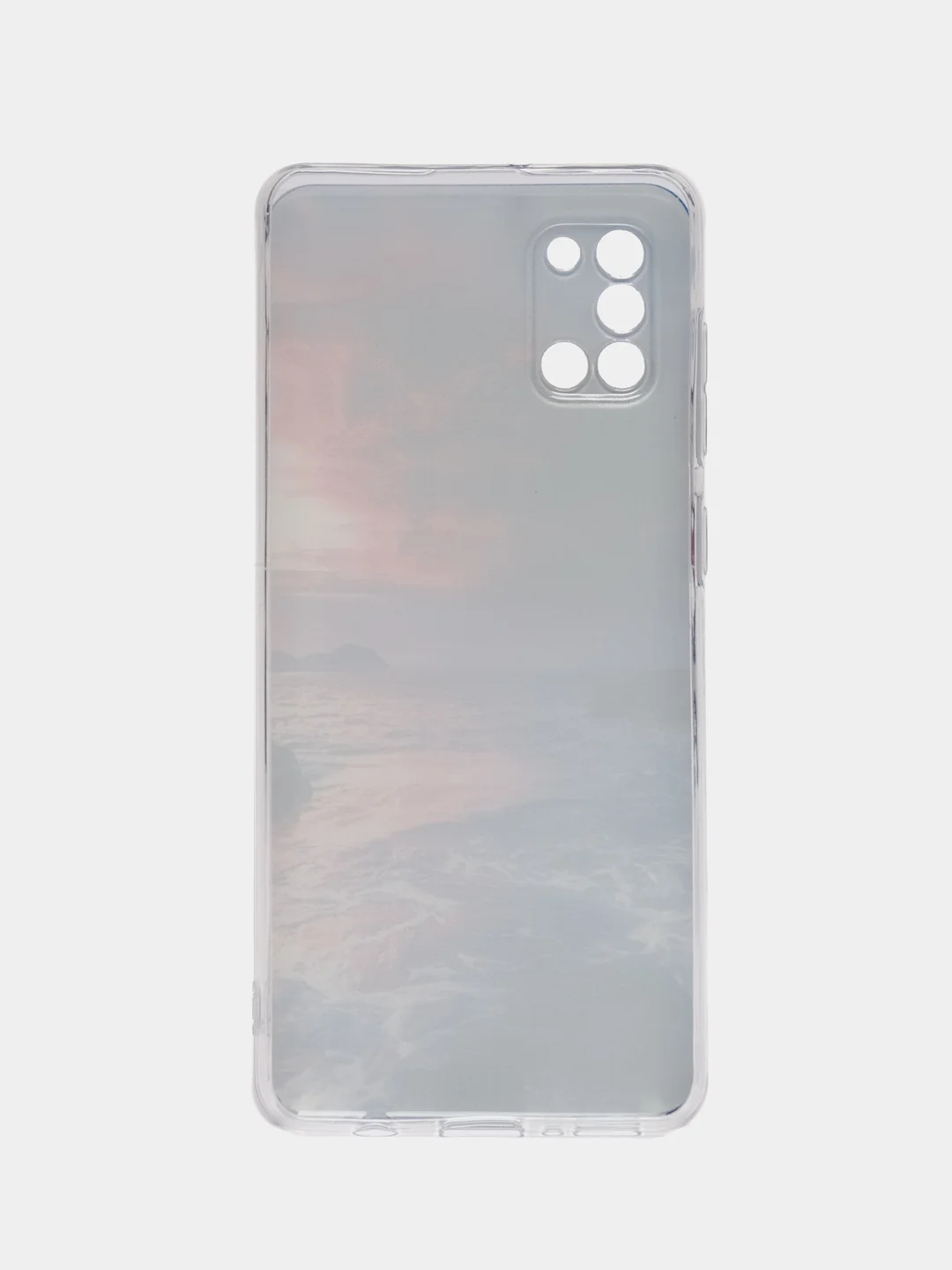 Фиолетовый силиконовый чехол на Samsung Galaxy A31 / Самсунг А31 прозрачный с рисунком, защита камеры