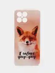Оранжевый силиконовый чехол на Honor X8 / Хонор Х8 прозрачный, с рисунком, защита камеры