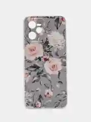 Кораллово-розовый силиконовый чехол на Realme C35 / Реалми С35 прозрачный, с рисунком, защита камеры