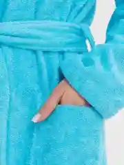 Лазурный халат женский, махровый, банный, с шалькой и запахом на поясе