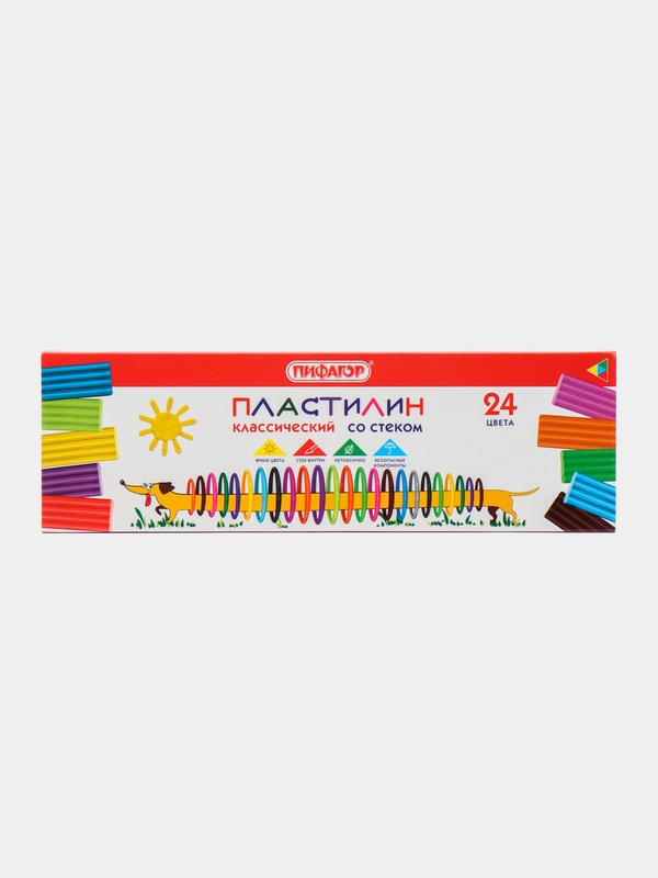 Пластилин классический ПИФАГОР "Веселая такса", 24 цвета, 360 г, СО СТЕКОМ, 106676