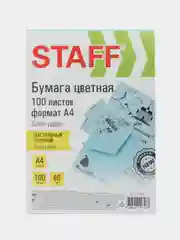 Бумага цветная, для принтера, офисная, Staff, А4, 80 г/м, 100 листов, пастель, голубая