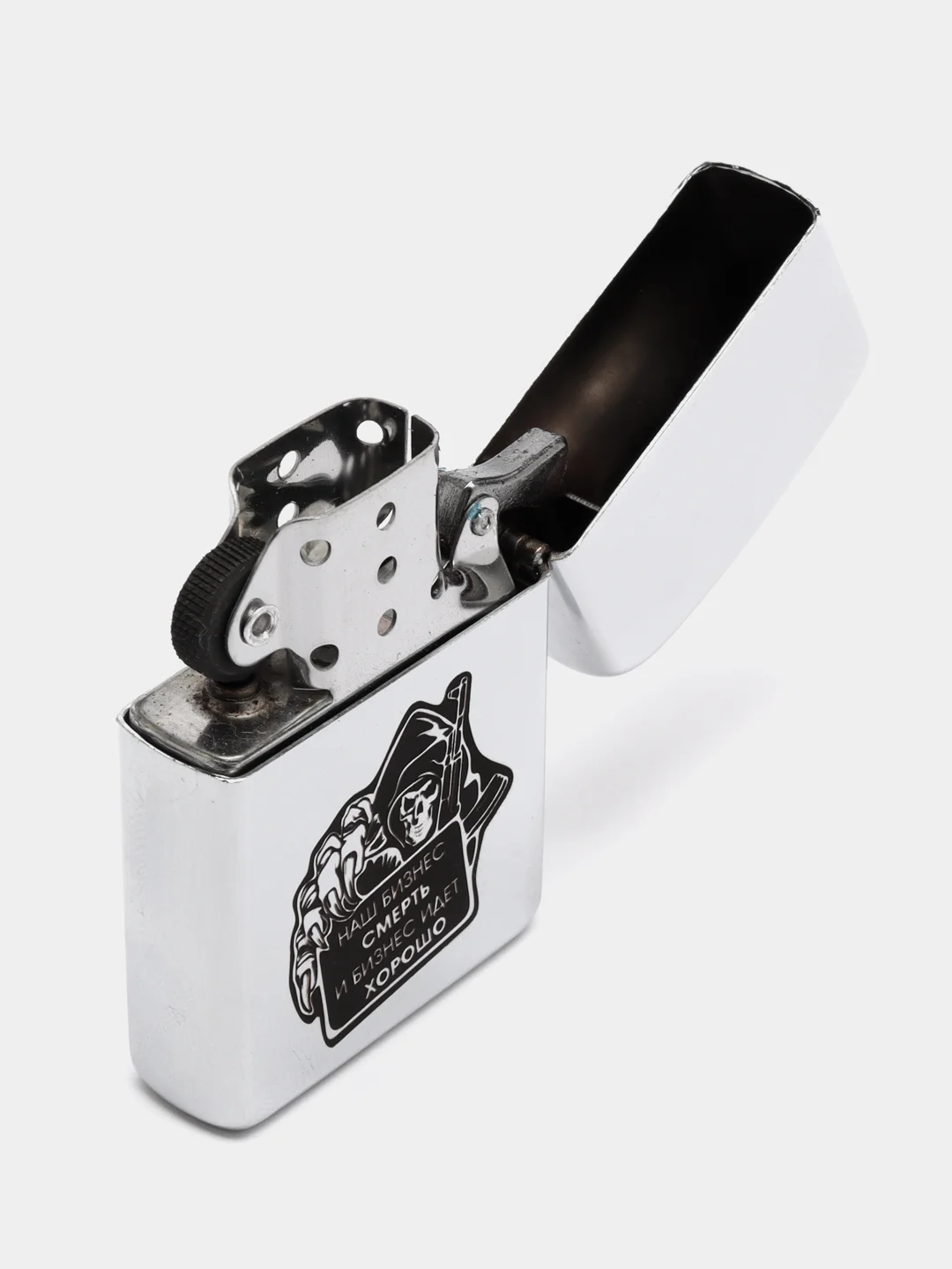 Серый металлик зажигалка бензиновая в стиле Zippo, с лазерной гравировкой, ЧВК Вагнер, джамбо